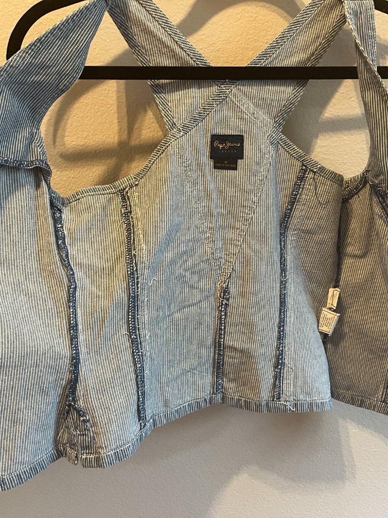 Pepe Jeans Blue & White Pinstripe Denim Vest / Waistcoat - Size S / Xs — image 7 of 8